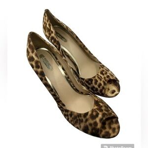 Sam & Libby Animal Print Peep Toe Heels with Cork Details - Size 10M